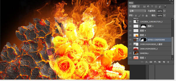 Photoshop合成制作烈焰中燃烧的火玫瑰效果23