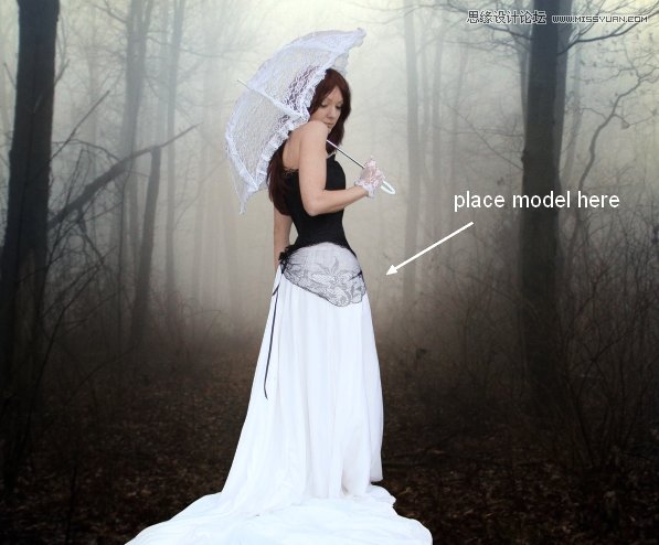 Photoshop合成森林中正在漫步的打伞女孩23