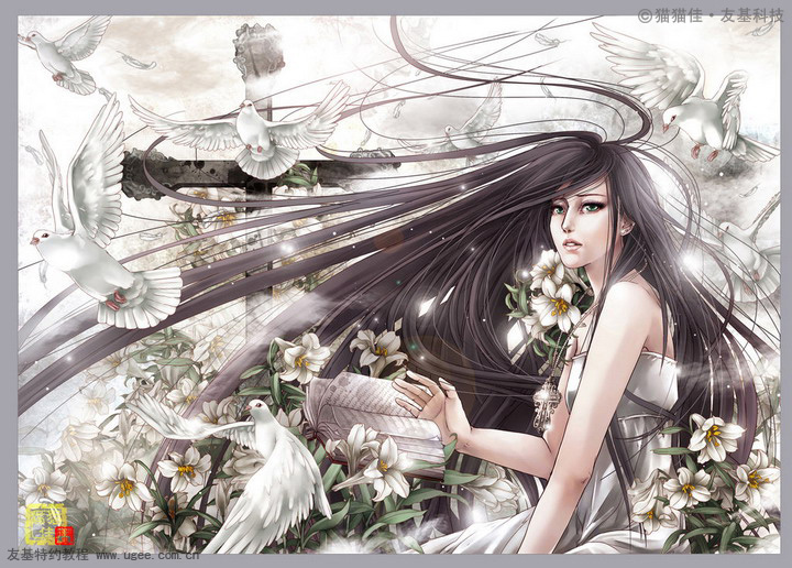 PS绘制长发飞舞玄幻美女插画上色教程1
