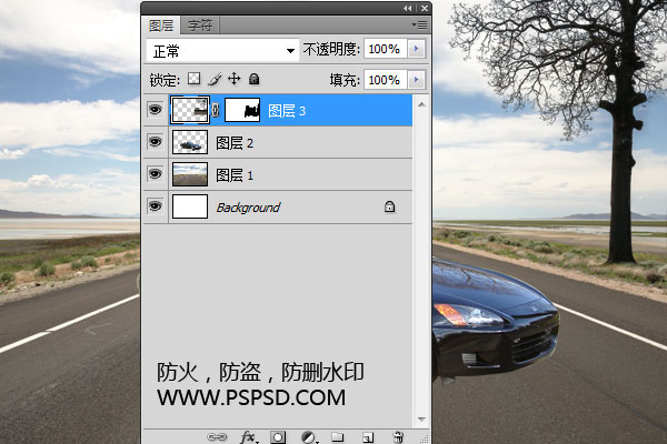 Photoshop合成在荒野公路上停放的跑车6