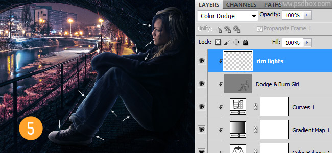 Photoshop中合成非常唯美的女孩与桥夜景图10