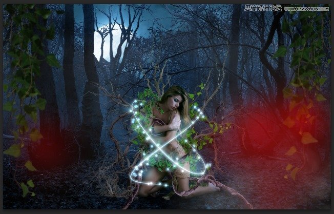 Photoshop合成森林中北树妖围困的仙子87