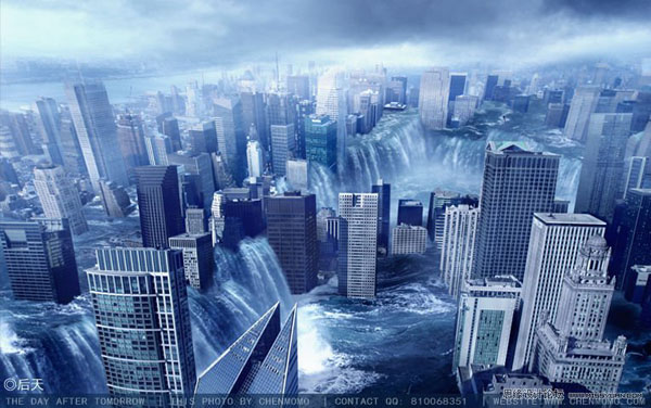 Photoshop合成被海啸淹没的城市1