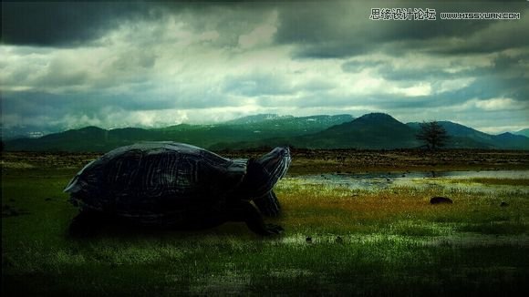 Photoshop合成乌龟拖着假山效果图7
