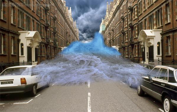 ps合成城市里暴涨的洪水20