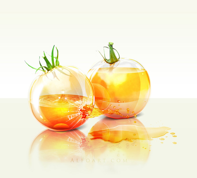 PS合成装满液体的玻璃光泽西红柿1