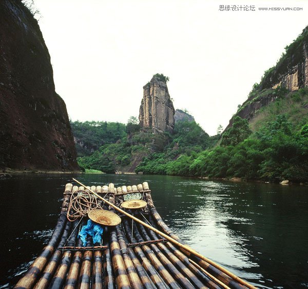 Photoshop合成坐在竹筏上看风景的美丽新娘2