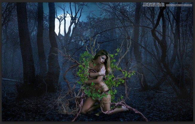 Photoshop合成森林中北树妖围困的仙子67