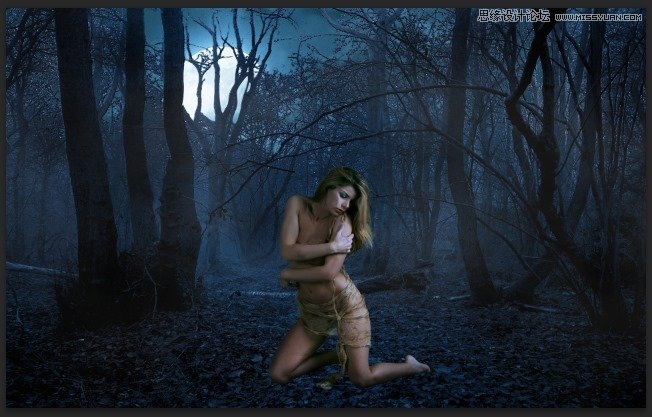 Photoshop合成森林中北树妖围困的仙子35