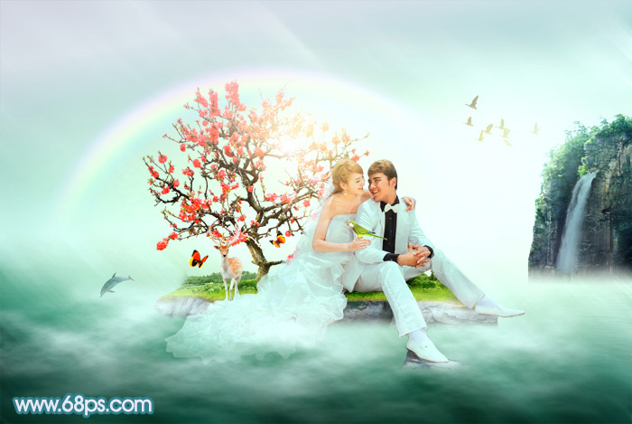 Photoshop打造唯美的彩虹岛浪漫婚片技巧1