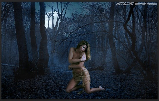 Photoshop合成森林中北树妖围困的仙子33