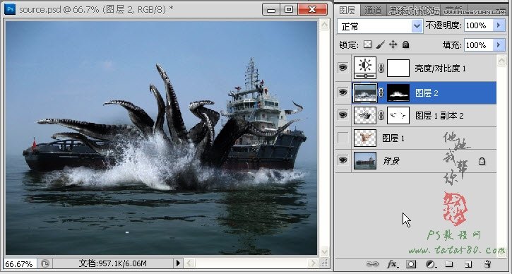 用Photoshop合成合成史前大章鱼袭击轮船效果34
