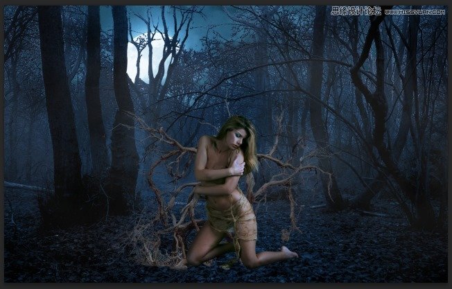 Photoshop合成森林中北树妖围困的仙子44
