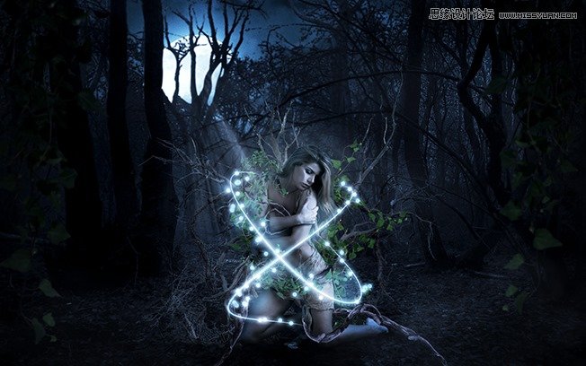 Photoshop合成森林中北树妖围困的仙子1
