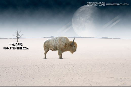 Photoshop合成外星球上雪地里爬行的犀牛1
