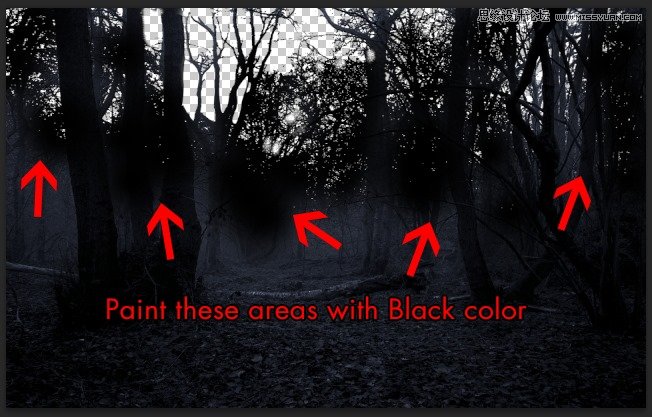 Photoshop合成森林中北树妖围困的仙子11