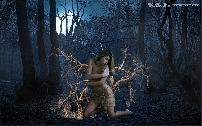Photoshop合成森林中北树妖围困的仙子40