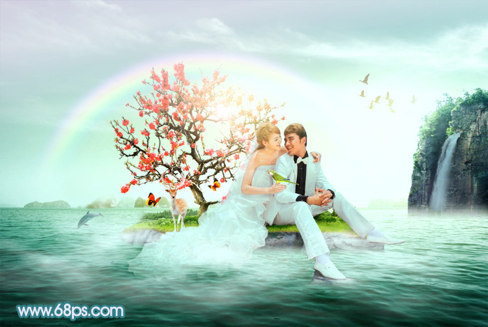 Photoshop打造唯美的彩虹岛浪漫婚片技巧2