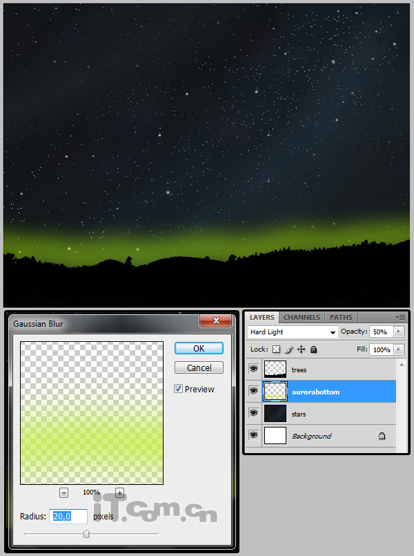 PhotoShop合成夜空中美丽的极光效果教程5