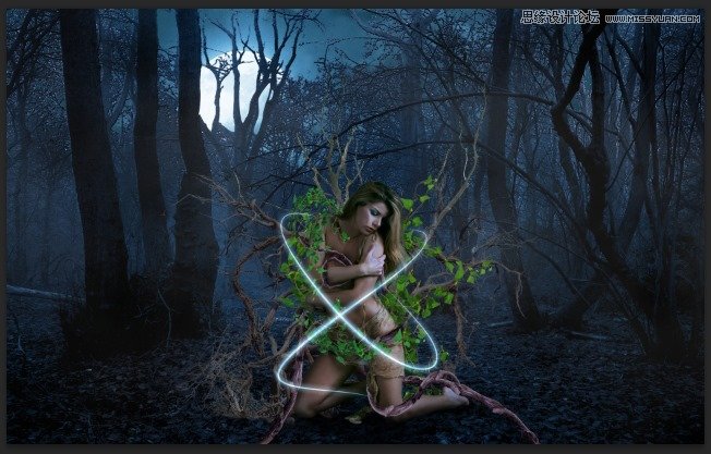 Photoshop合成森林中北树妖围困的仙子76