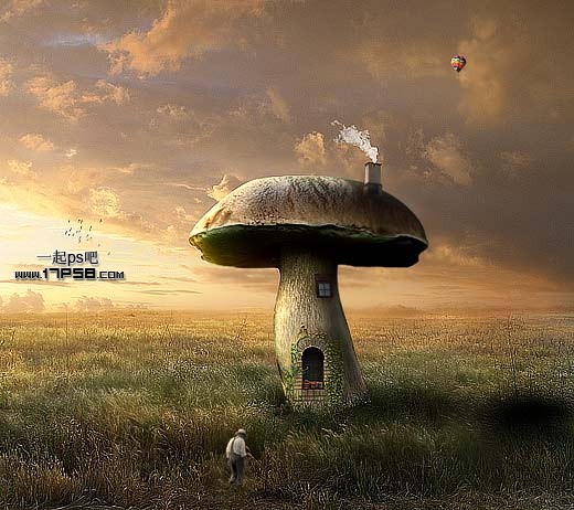 Photoshop合成创意的蘑菇屋1
