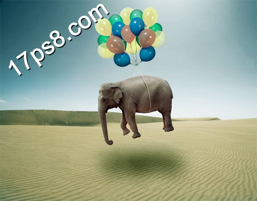 Photoshop合成被气球吊起的大象1