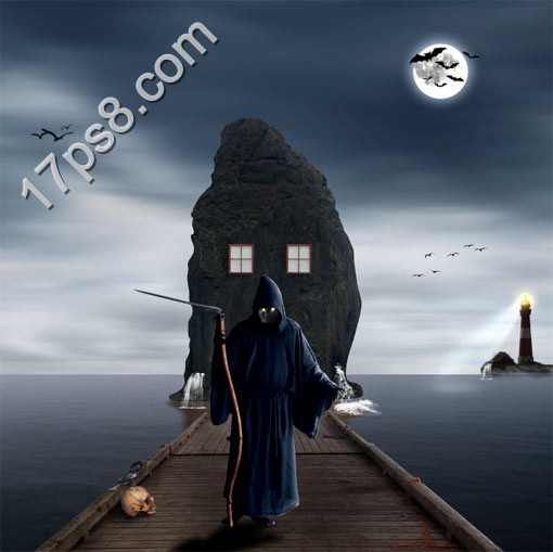 PS合成万圣节海岛上夜色巫师1