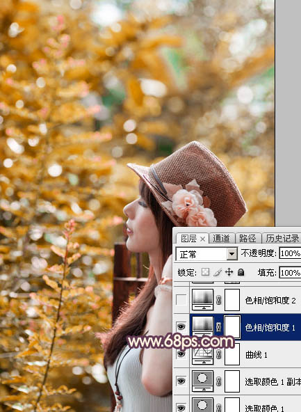 Photoshop给绿树边的美女加上浓烈的秋季阳光色10