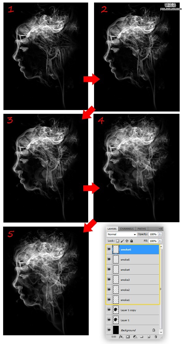 Photoshop设计一幅幻想的彩色烟雾头像16