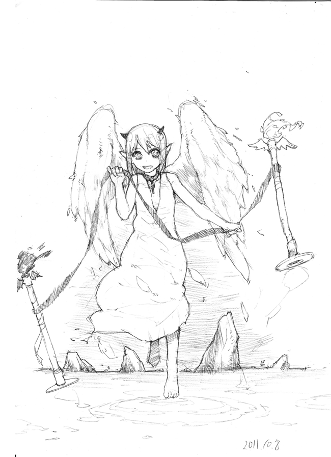 PS绘制《可爱的天使恶魔》插画线稿上色过程教程2