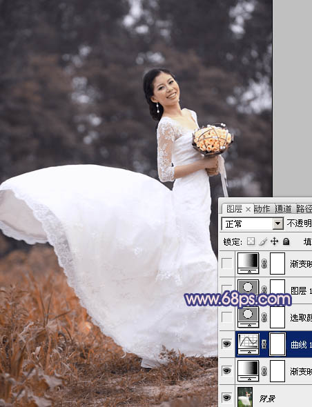 Photoshop打造梦幻的暗调紫红色外景婚片7
