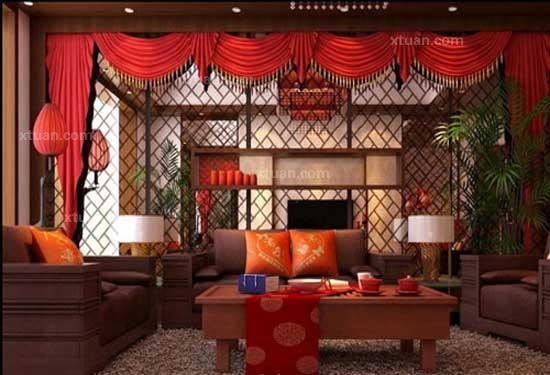 中式客厅窗帘效果图2