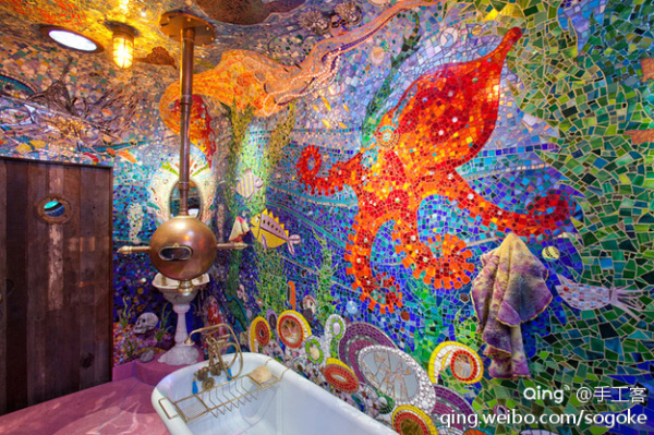 充满创意和艺术感的黄色潜水艇浴室6