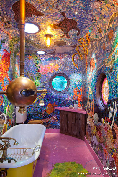 充满创意和艺术感的黄色潜水艇浴室5