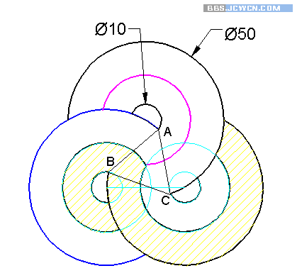 CAD绘制三圆连环教程1