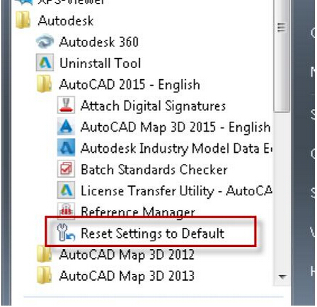 当AutoCAD 2015与AutoCAD Map 3D 2015都安装时，“重置为默认值”出错1