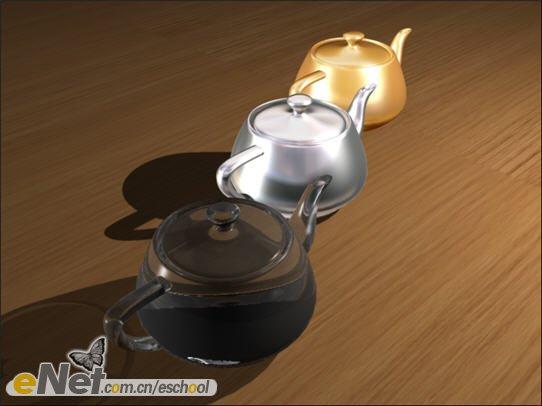 3dmax制作不同材质茶壶投影效果1
