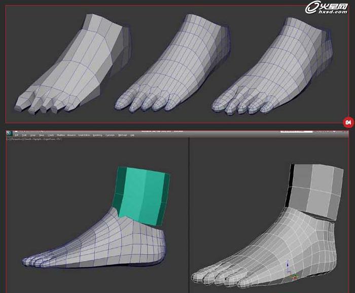 3DSMAX制作人体脚的建模2