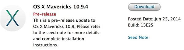 苹果发布Mac OS X10.9.4新测试版1
