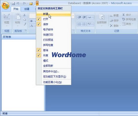 在Access2007快速访问工具栏添加或删除命令2