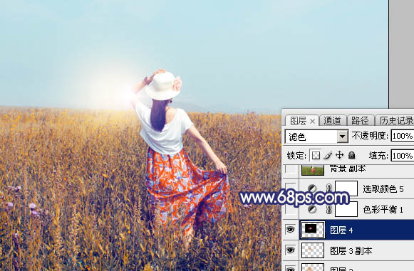 Photoshop给荒草中的美女加上清新的韩系秋季色35