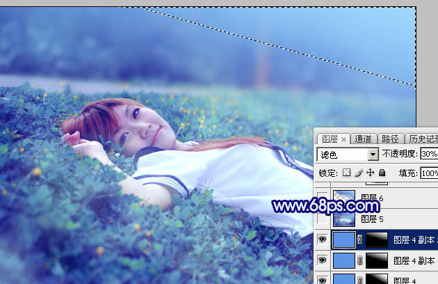 Photoshop打造梦幻甜美的青蓝色春季美女图片37