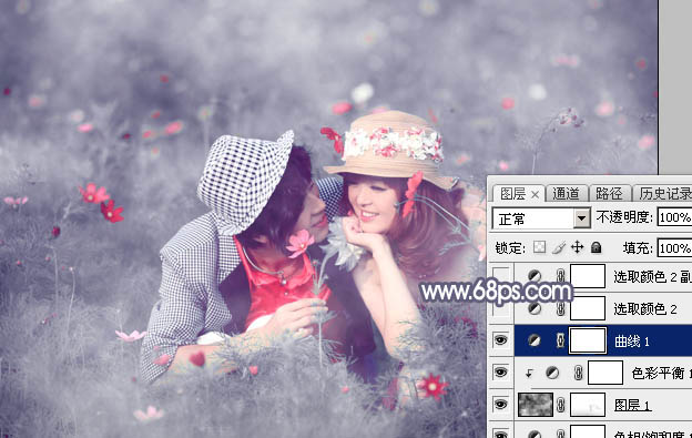 Photoshop给野花中的情侣加上梦幻的中性蓝灰色21
