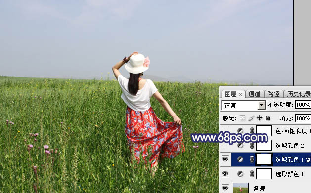 Photoshop给荒草中的美女加上清新的韩系秋季色5