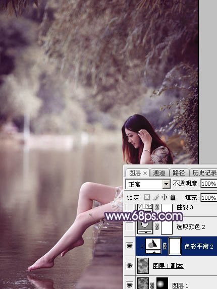 Photoshop打造柔美的中性冷色湖景美女图片24
