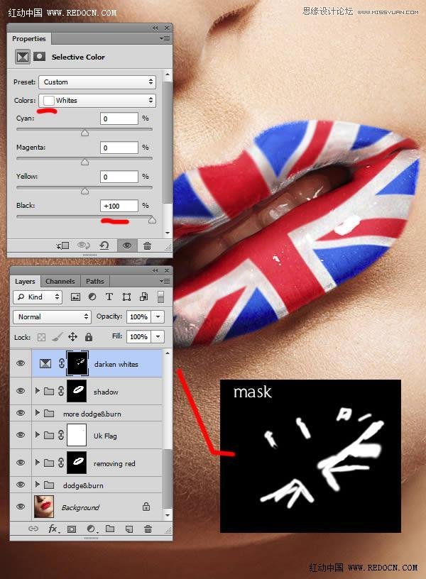 Photoshop给美女嘴唇添加个性的国旗唇彩16