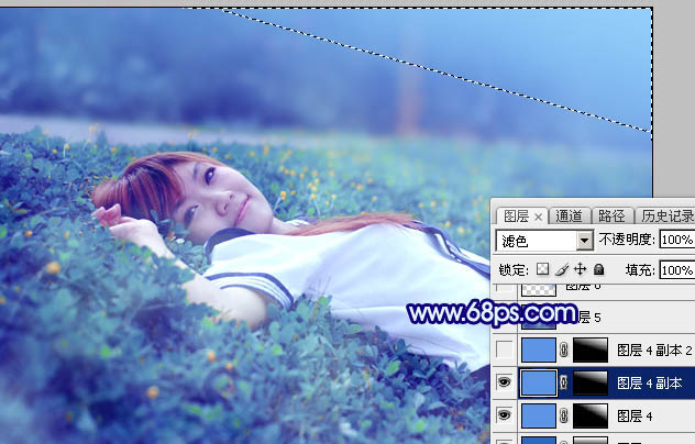 Photoshop打造梦幻甜美的青蓝色春季美女图片36
