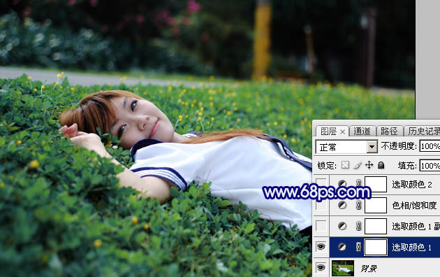 Photoshop打造梦幻甜美的青蓝色春季美女图片5