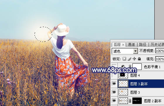 Photoshop给荒草中的美女加上清新的韩系秋季色34