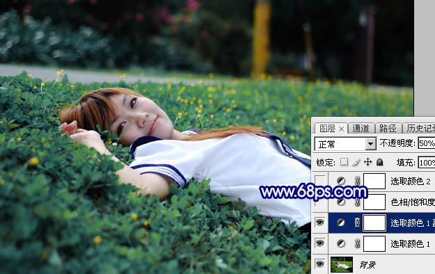 Photoshop打造梦幻甜美的青蓝色春季美女图片6